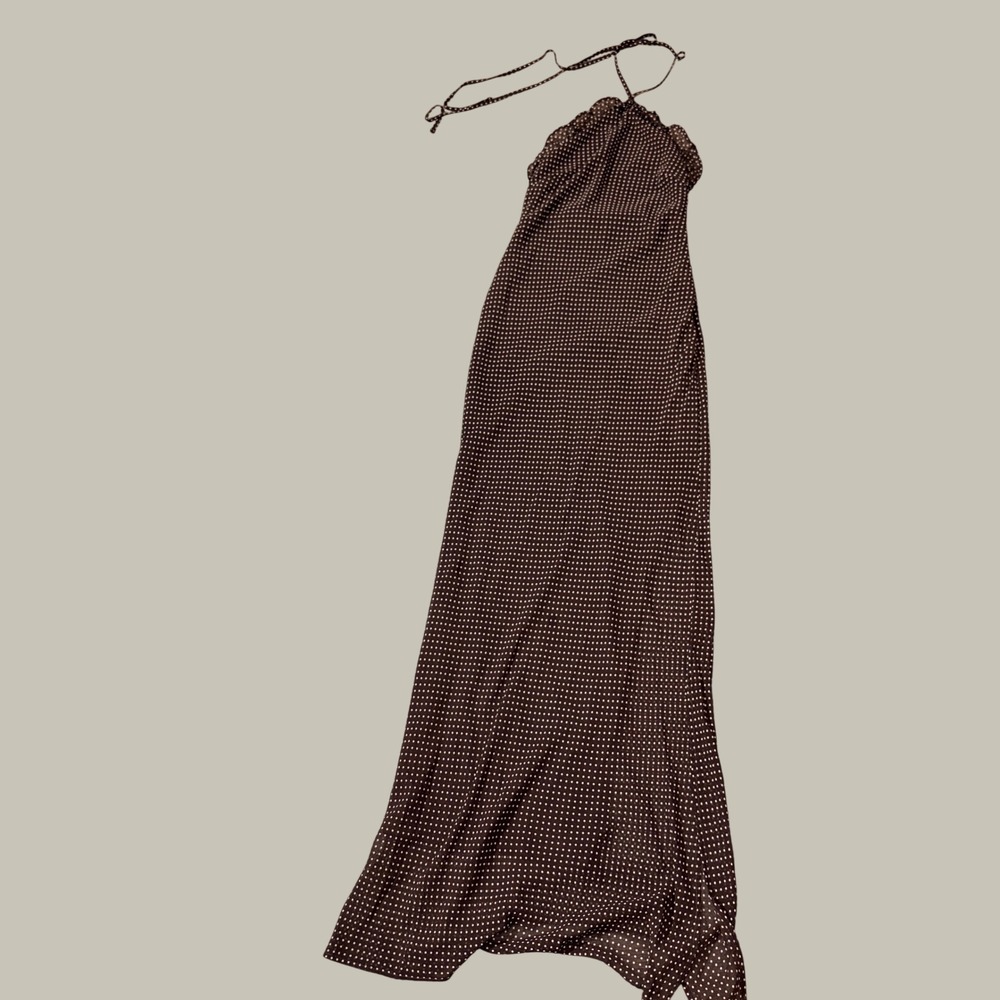 Wild Fable Brown Polka Dot Halter Maxi Dress Ruffle Trim XXS